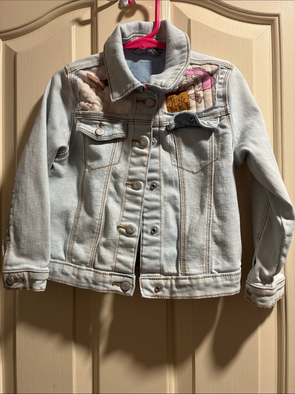 Jessie Kids Light Wash Denim Jacket with Pink Accent - Patch